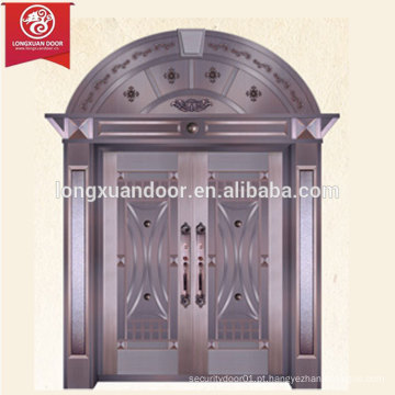 Porta de bronze comercial ou residencial, porta de entrada frontal dupla, porta de cobre superior em arco